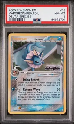 2005 Pokemon Delta Species Vaporeon (Delta Species) 18/113 Reverse Holo PSA 8 - Image 1