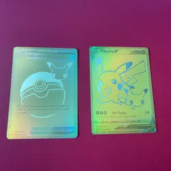 Pokemon Celebrations Pikachu V & PokeBall UPC Gold Promo Cards 2021 25th - Image 3