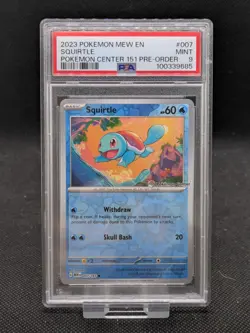Scarlet & Violet 151 Squirtle 007/165 Pokemon Center Stamp Graded PSA 9 - Image 1