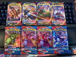 Lot of 8 Pokemon TCG SWORD AND SHIELD 4 Base and 4 Battle Styles Packs Sealed - Image 1