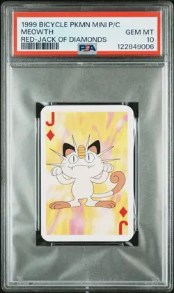 Meowth Pokemon Playing Card Poker Mini Bicycle Diamond 1999 Nintendo WOTC PSA 10 - Image 1