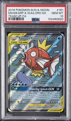 2019 POKEMON SUN & MOON TEAM UP #161 FULL ART/MAGIKARP & WAILORD GX PSA 10 - Image 1