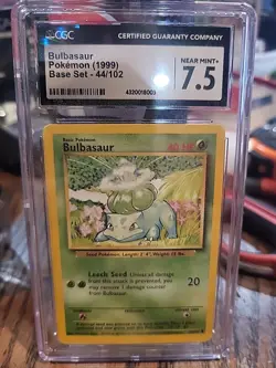 Bulbasaur Pokemon (1999) Base Set Shadowless #44/102 CGC 7.5 NEAR MINT+ - Image 1