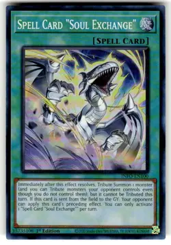 YUGIOH INFO-EN100 Spell Card Soul Exchange Super Rare 1st Edition NM - Image 1