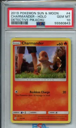 2019 Pokemon Sun & Moon Detective Pikachu 4 Charmander Holo PSA 10 - Image 1