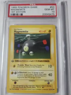 1999 Pokemon Base Set 1ST Edition #53 Magnemite Shadowless PSA 10 - Image 1