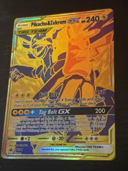 Pokemon TCG Pikachu and Zekrom GX Tag Team SM248 Black Star Promo LP Full Art - Image 1