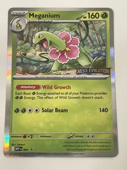 Pokemon Meganium 001 Promo Mega Evolutions Prerelease Stamp 2025 NM - Image 1