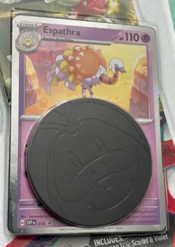 POKEMON TCG SCARLET & VIOLET PACK, ESPATHRA PROMO CARD & BLACK COIN - Image 3