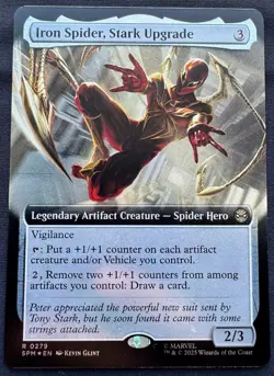 Iron Spider, Stark Upgrade - R 0279 Foil - Extended Art - MTG Spider-Man - Image 1