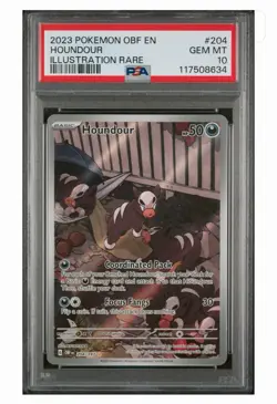 2023 POKEMON OBF EN-OBSIDIAN FLAMES ILLUSTRATION RARE #204 HOUNDOUR PSA 10 - Image 1
