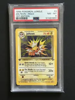 1999 Pokemon Jungle 1st Edition Jolteon #4 English Holo Rare 4/64 PSA 8 Vintage - Image 1