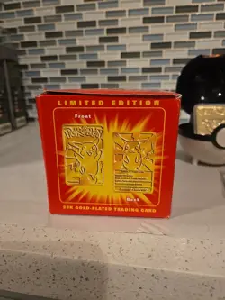 23K Gold Plated PIKACHU Trading Card 1999 Burger King Pokemon Ball w/Box - Image 4