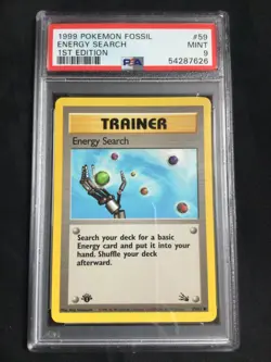 Pokemon Cards: Fossil 1st Edition Common: Energy Search 59/62 PSA 9 - Image 1