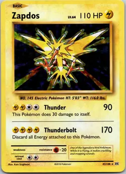 Pokemon TCG Zapdos Holo Rare Card 42/108 Evolutions XY NM - Image 1