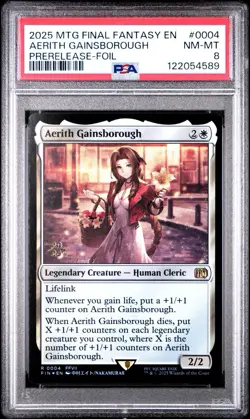 2025 MTG Final Fantasy FFVII EN Aerith Gainsborough Pre-Release Foil PSA 8 NM - Image 1