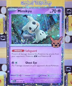 Pokemon Mimikyu Trick or Trade BOOster 037/091 Cosmos Holo Swirl NM - Image 1