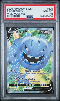 PSA 10 GEM MINT! STEELIX! V FULL ART Holo 176/185 Pokemon Vivid Voltage! - Image 1