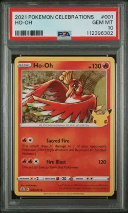 PSA 10 GEM MINT Ho-Oh 001/025 Celebrations HOLO Rare Pokemon Card #001 LOW POP - Image 1