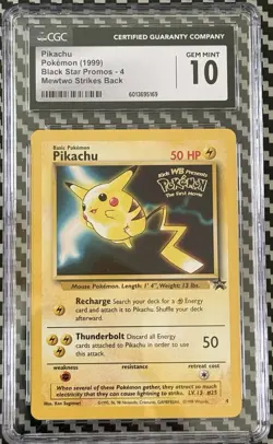1999 Pikachu Black Star Promo #4 Pokemon Card Mewtwo Strikes Back CGC 10 - Image 1