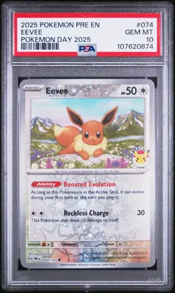 Eevee Pokemon Day 074/131 Prismatic Evolut Holo Stamped Promo English PSA 10 #74 - Image 1