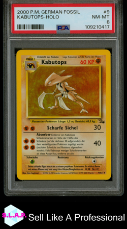 KABUTOPS-HOLO POKEMON GERMAN FOSSIL 2000 9 PSA 8 - Image 1