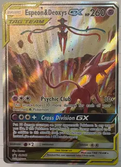Pokemon TCG Espeon & Deoxys GX SM240 Black Star Promo Full Art Holo Card - Image 1