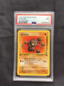 Pokemon Cards: Fossil 1st Edition Common: Geodude 47/62 PSA 9 - Image 1