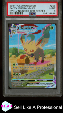 FA/FOLIPURBA VMAX EVOLVING SKIES-GER-SECRET POKEMON SWSH 2021 205 PSA 9 - Image 1