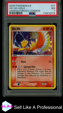 HO-OH-HOLO UNSEEN FORC3S-COSMOS POKEMON EX UNSEEN FORC3S 2005 27 PSA 7 - Image 1