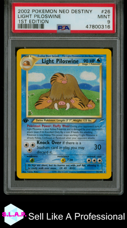 LIGHT PILOSWINE 1ST EDITION POKEMON NEO DESTINY 2002 26 PSA 9 - Image 1