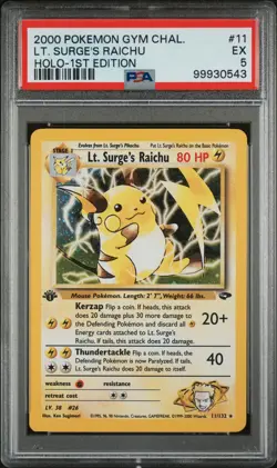 2000 POKEMON GYM CHALLENGE HOLO-1ST ED #11 LT. SURGE'S RAICHU PSA 5 - Image 1