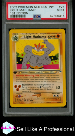 LIGHT MACHAMP 1ST EDITION POKEMON NEO DESTINY 2002 25 PSA 9 - Image 1