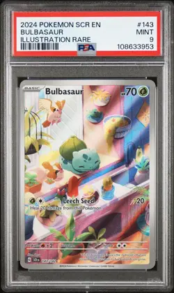 POKEMON TCG BULBASAUR ILLUSTRATION RARE 143/142 STELLAR CROWN GRADED PSA 9 MINT - Image 1