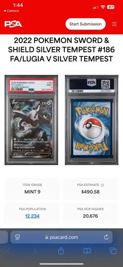 2022 Pokemon SWSH FA/Lugia v Silver Tempest PSA 9 - Image 4