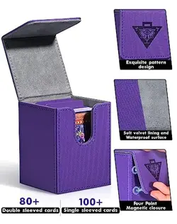 Card Deck Box for MTG Yugioh TCG, Card Storage Box with Dividers Holds Purple - Image 3