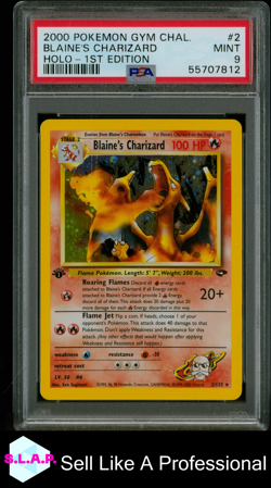 BLAINE'S CHARIZARD POKEMON HOLO GYM CHALLENGE 2 2000 ENGLISH PSA 9 - Image 1