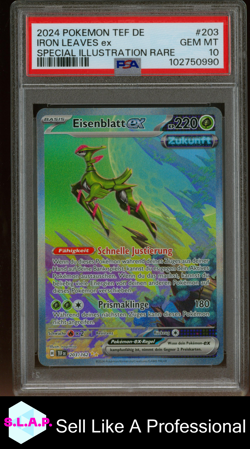 IRON LEAVES EX SPECI4L ILL RARE POKEMON GER TEF 2024 203 PSA 10 - Image 1