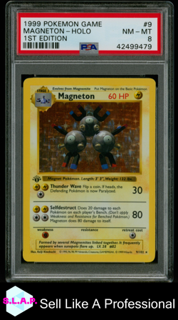 MAGNETON POKEMON HOLO BASE SET 1ST EDITION 9 1999 ENGLISH PSA 8 - Image 1