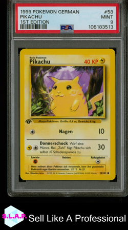 PIKACHU 1ST EDITION POKEMON GERMAN 1999 58 PSA 9 - Image 1