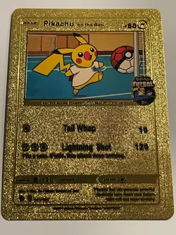 Pikachu On The Ball Foil Pokemon Card Gift Fan Art Collectible - Image 1