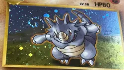 POKEMON Card Japanese GYM Set BROCK'S RHYDON #112 Black Star Rare Holo Swirl NM - Image 4