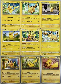 Pikachu Fans Pokemon Card Collection Set of 9 Pikachu English Cards NM - Image 1