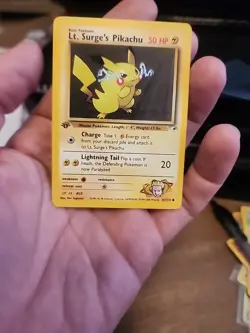 Lt. Surge's Pikachu Pokemon Card 50 HP Lightning Tail Charge 1st Edition - Image 3