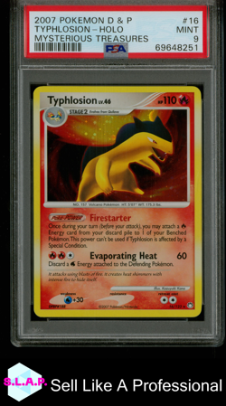 TYPHLOSION POKEMON HOLO DIAMOND & PEARL MYSTERIOUS TREASURES 16 2007 ENG PSA 9 - Image 1