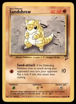 2000 Pokemon Base 2 Sandshrew English #91 Vintage - Image 1