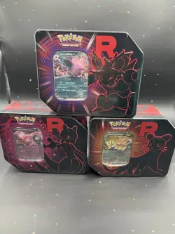 Pokemon Team Rocket -Set of 3- Tins Nidoking, Mewtwo, and Persian - New Sealed - Image 2