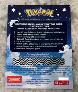 Pokemon Scarlet and Violet Shiny Koraidon OR Miraidon Gamestop Promo Code Card - Image 2