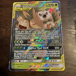 Rowlet & Alolan Exeggutor GX (1/236) Unified Minds Tag Team Holo Pokemon Card! - Image 2