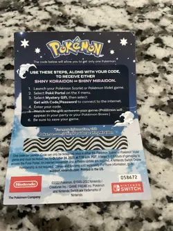 POKEMON SCARLET / VIOLET -SHINY MIRAIDON OR SHINY KORAIDON CODE CARD UNSCRATCHED - Image 2